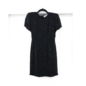 Vintage AJ Bari Size XS Petite 100% Silk Sequin Black Dress